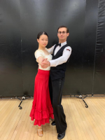 Isabel (left) and her dance partner at the 2019 Princeton Ballroom Competition